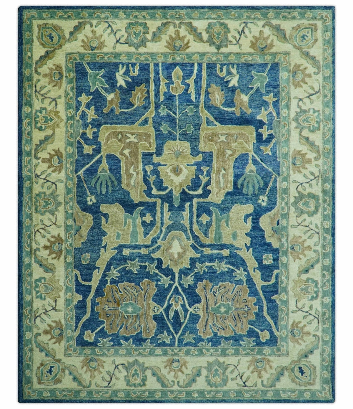 Georgia Custom Made Traditional Blue And Beige Hand Tufted Wool Rug.