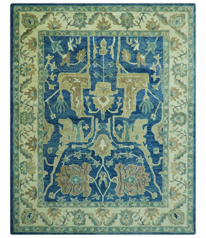 Georgia Custom Made Traditional Blue And Beige Hand Tufted Wool Rug.