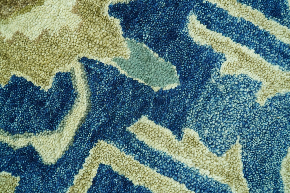 Georgia Custom Made Traditional Blue And Beige Hand Tufted Wool Rug.