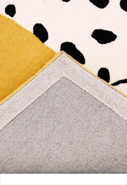 Gold And Black Shady Dalmatian Hand Tufted 4x4 Wool Rug.