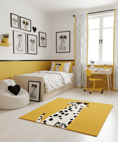 Gold And Black Shady Dalmatian Hand Tufted 4x4 Wool Rug.