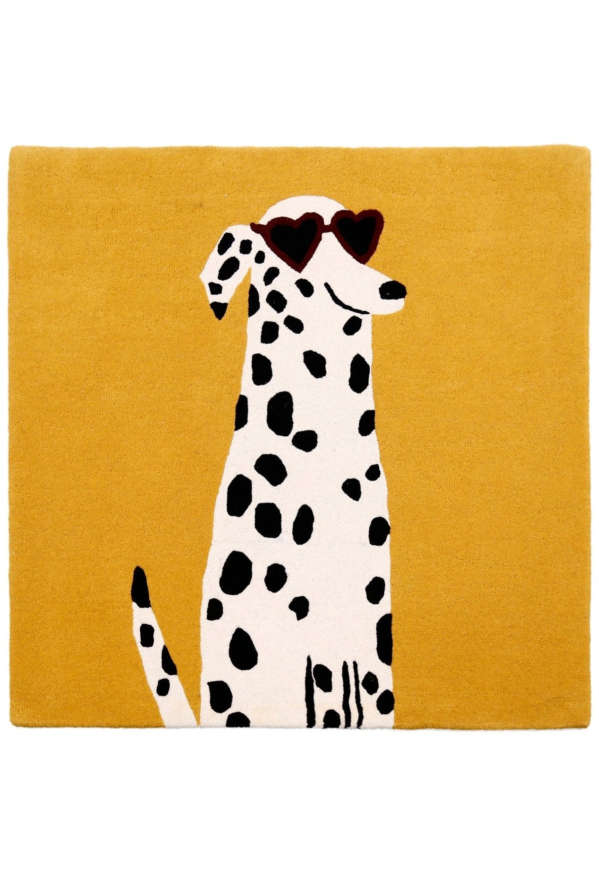 Gold And Black Shady Dalmatian Hand Tufted 4x4 Wool Rug.