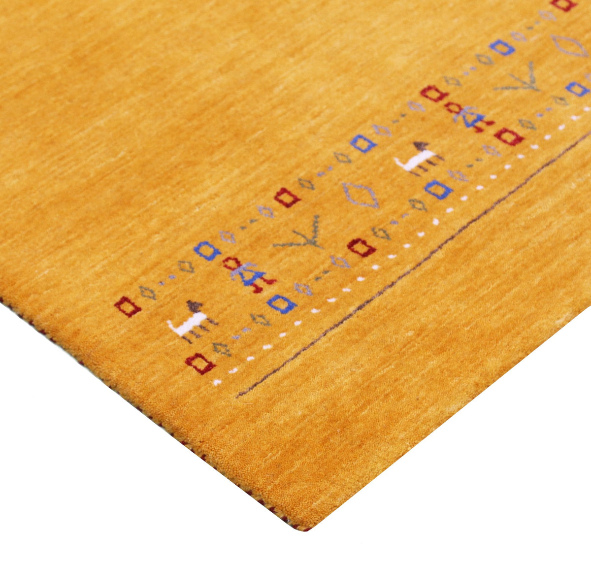 Gold And Blue Modern Design Hand Loomed Wool Area Rug.