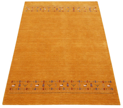 Gold And Blue Modern Design Hand Loomed Wool Area Rug.