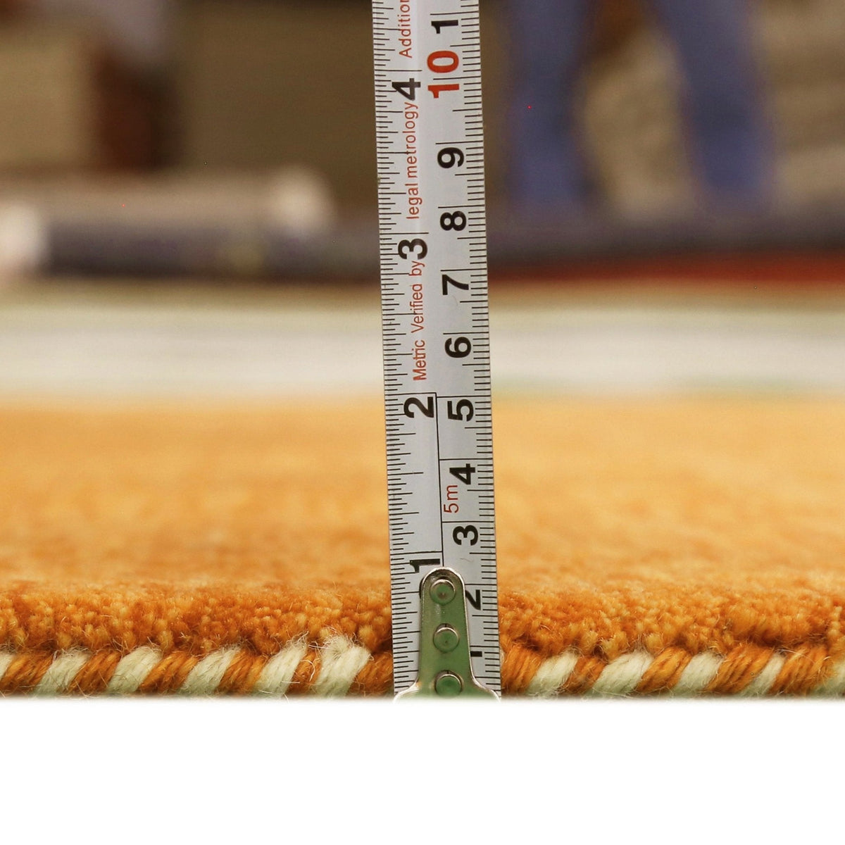 Gold And Blue Modern Design Hand Loomed Wool Area Rug.