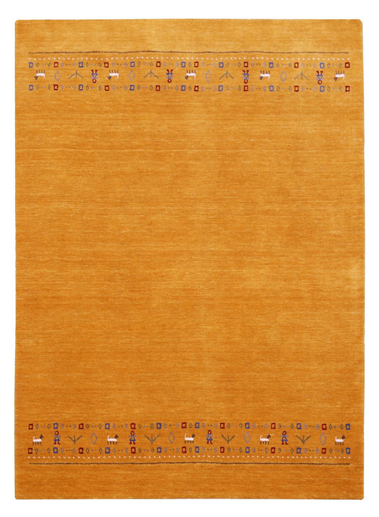 Gold And Blue Modern Design Hand Loomed Wool Area Rug.