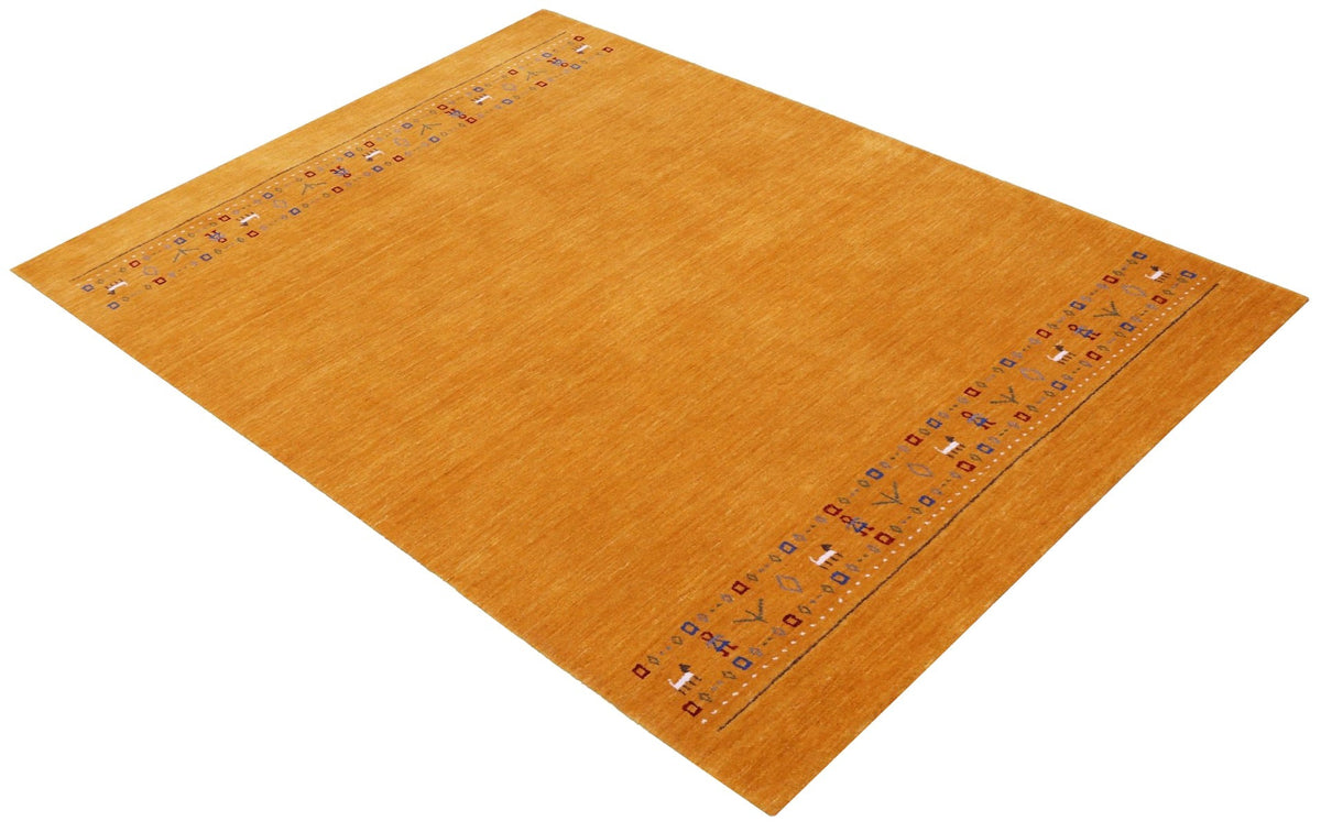 Gold And Blue Modern Design Hand Loomed Wool Area Rug.
