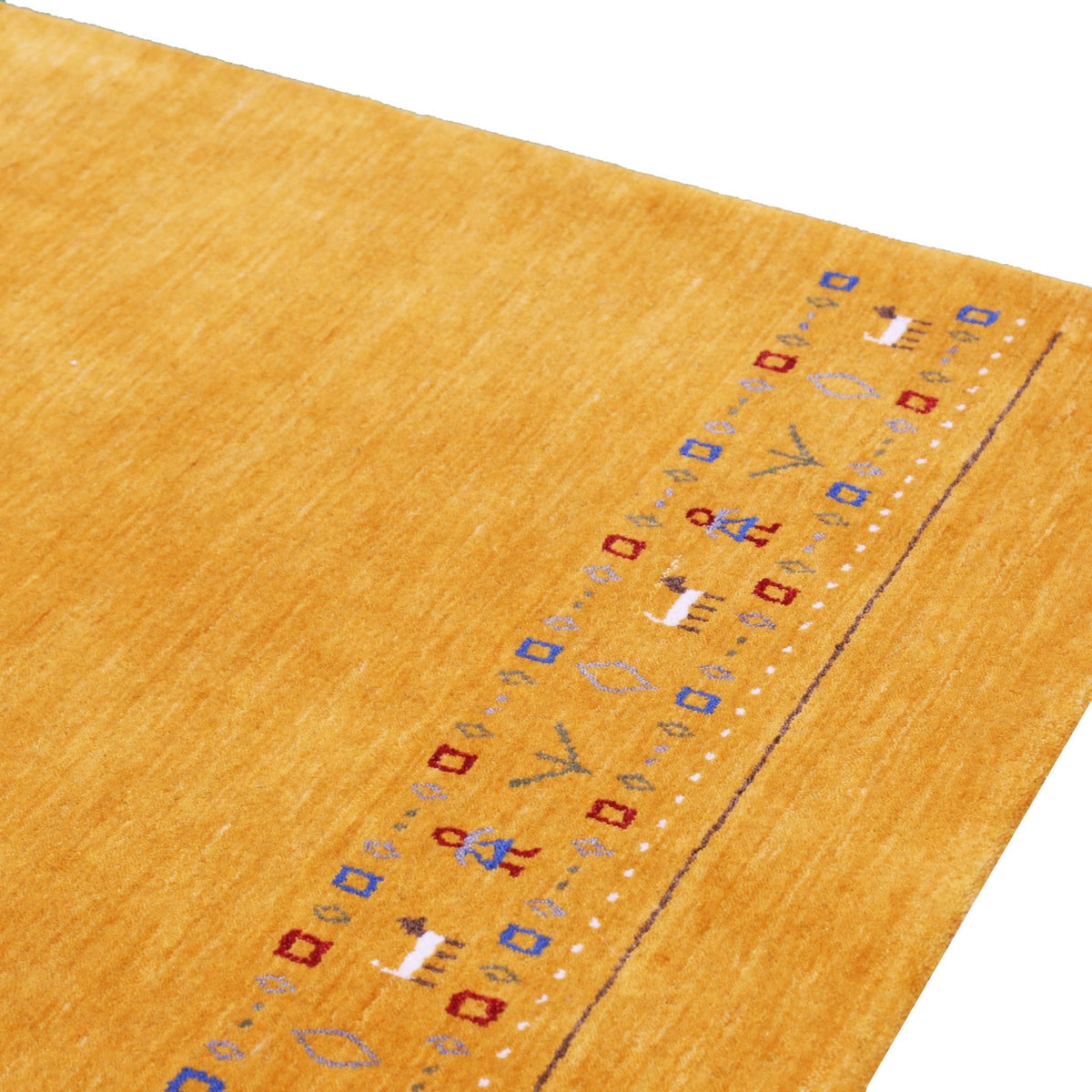 Gold And Blue Modern Design Hand Loomed Wool Area Rug.