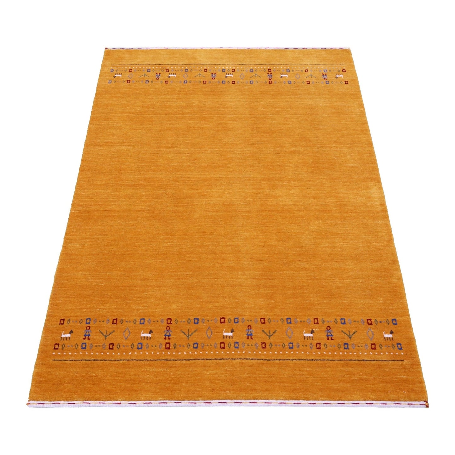 Gold And Blue Modern Design Hand Loomed Wool Area Rug.