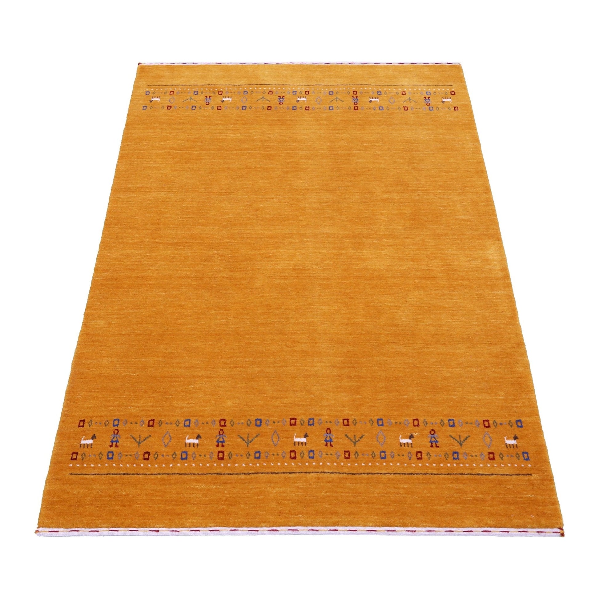 Gold And Blue Modern Design Hand Loomed Wool Area Rug.
