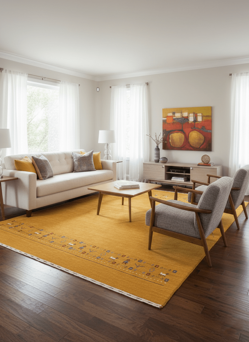 Gold And Blue Modern Design Hand Loomed Wool Area Rug.