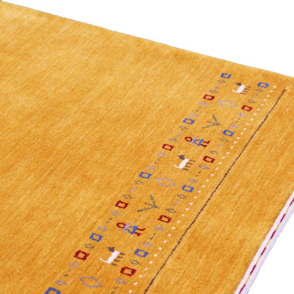 Gold And Blue Modern Design Hand Loomed Wool Area Rug.