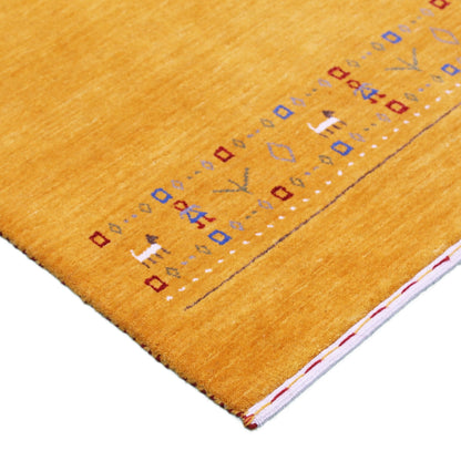 Gold And Blue Modern Design Hand Loomed Wool Area Rug.
