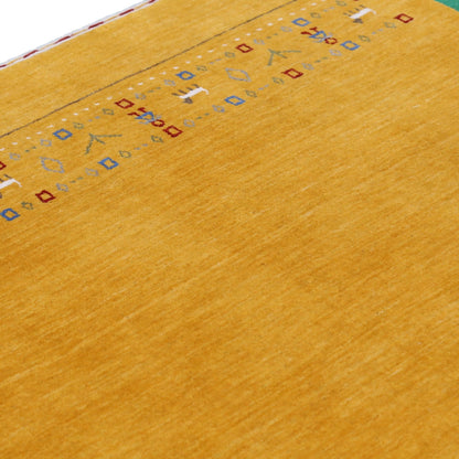 Gold And Blue Modern Design Hand Loomed Wool Area Rug.