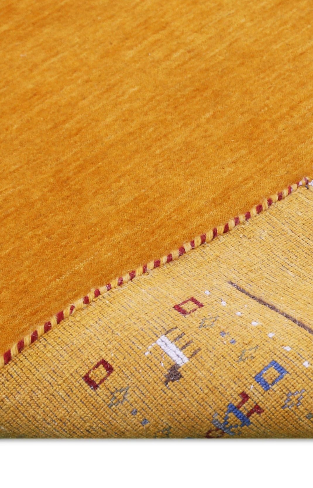 Gold And Blue Modern Design Hand Loomed Wool Area Rug.