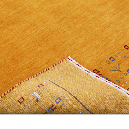 Gold And Blue Modern Design Hand Loomed Wool Area Rug.