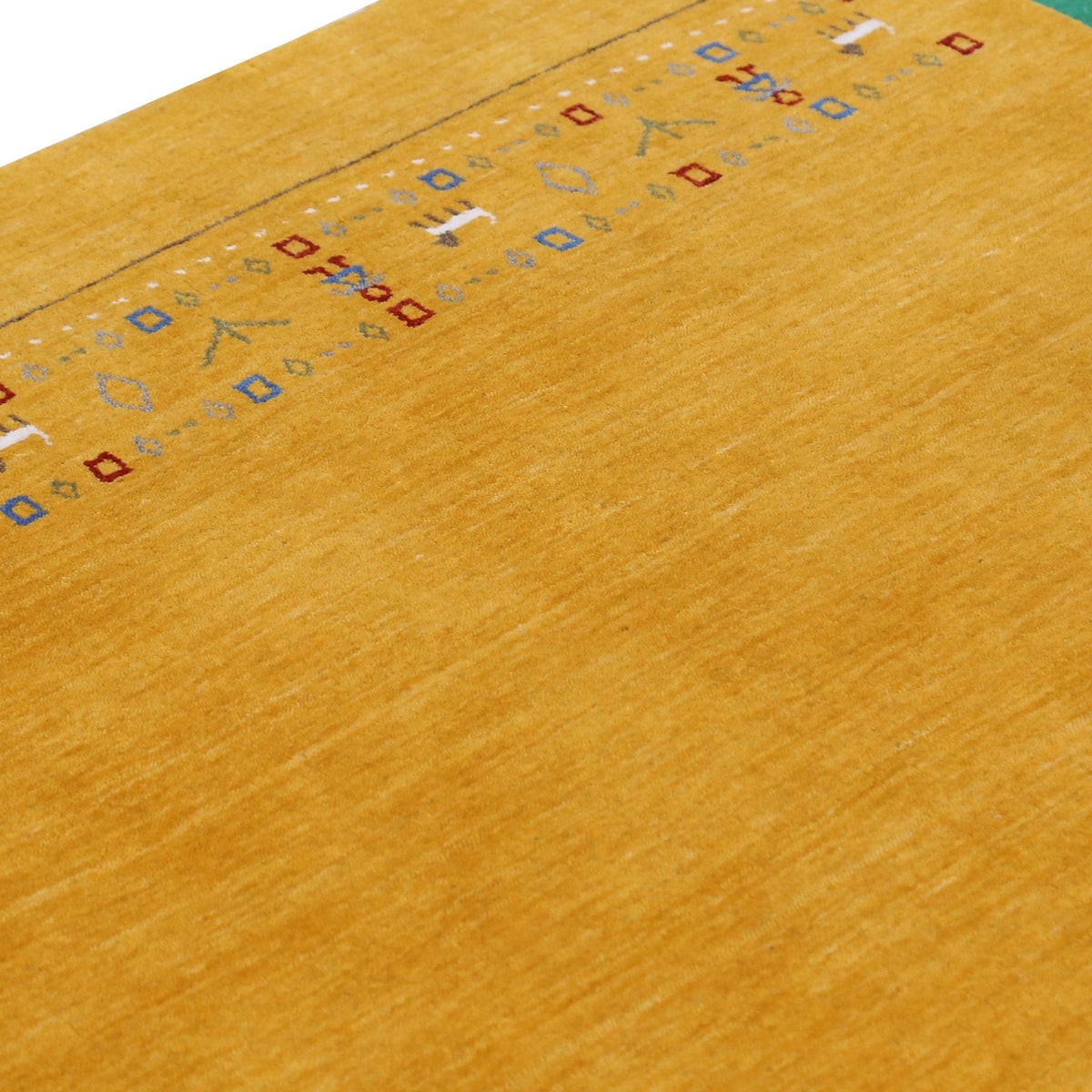 Gold And Blue Modern Design Hand Loomed Wool Area Rug.