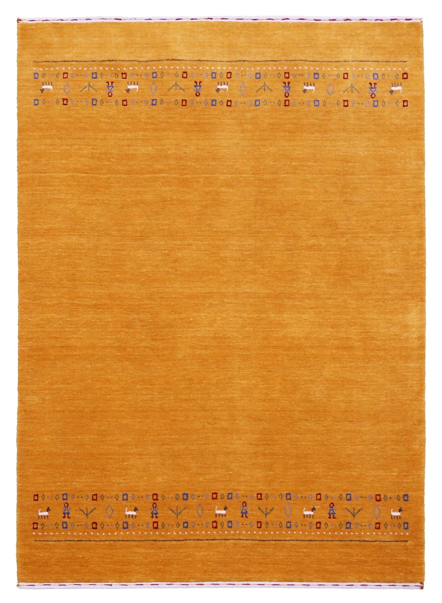 Gold And Blue Modern Design Hand Loomed Wool Area Rug.