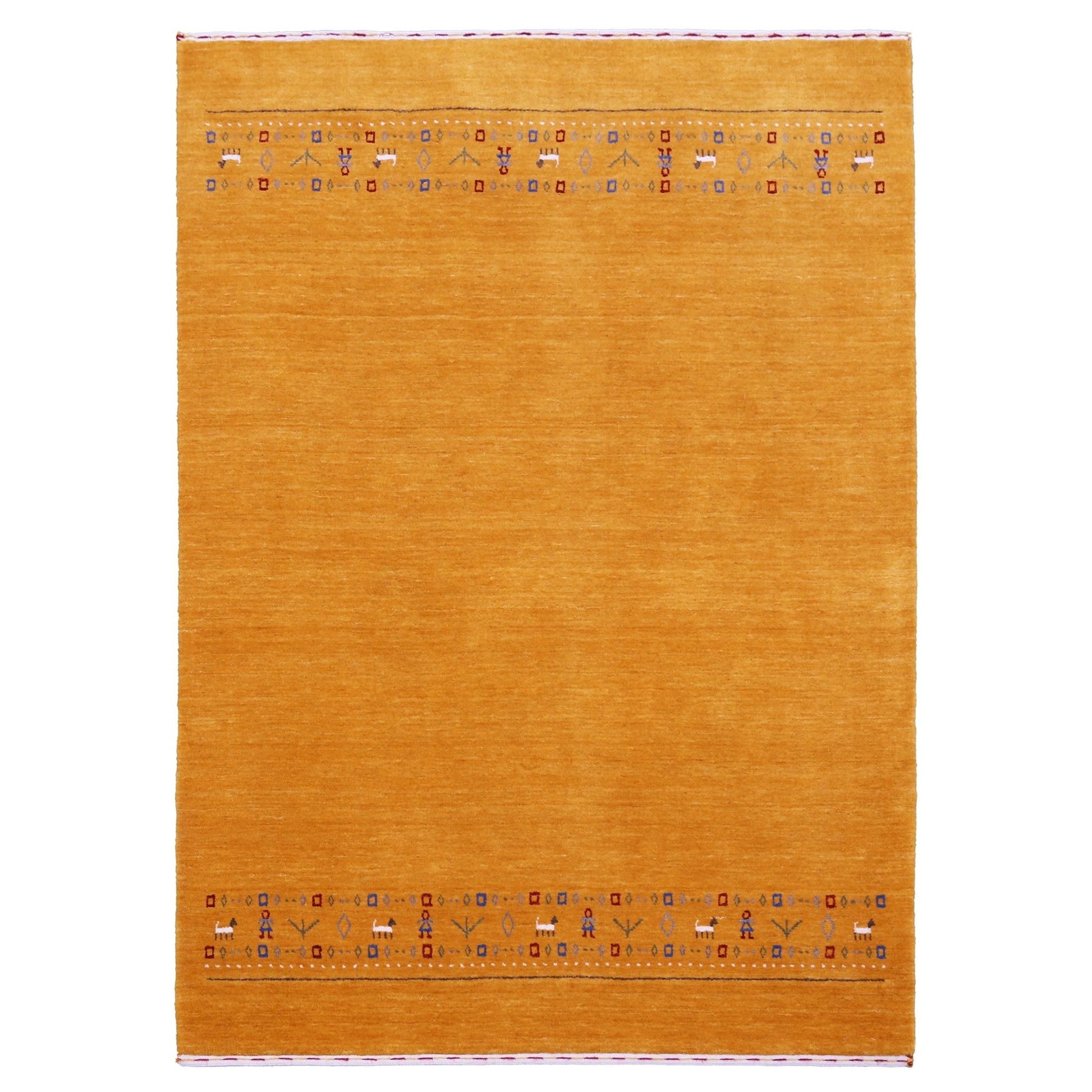 Gold And Blue Modern Design Hand Loomed Wool Area Rug.