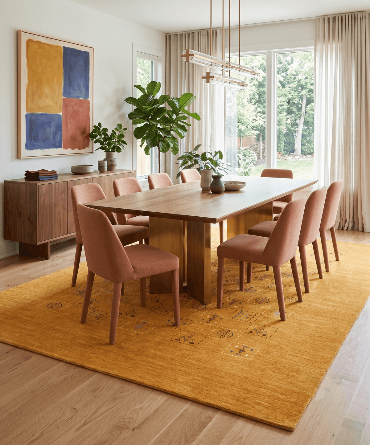 Gold Center Pattern Hand Loomed Wool Area Rug.