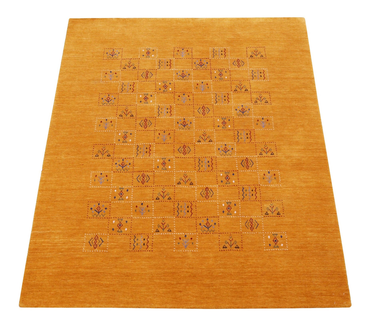Gold Center Pattern Hand Loomed Wool Area Rug.