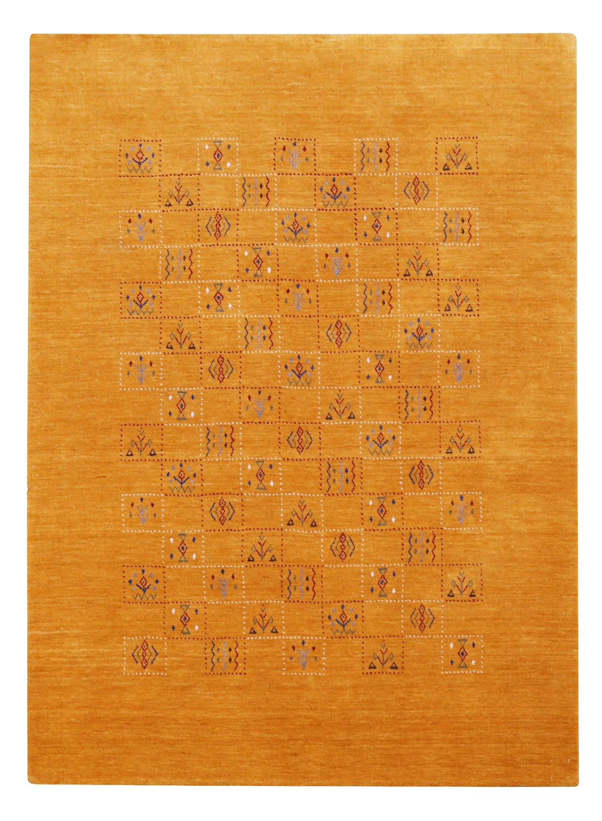 Gold Center Pattern Hand Loomed Wool Area Rug.