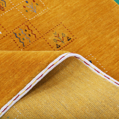 Gold Center Pattern Hand Loomed Wool Area Rug