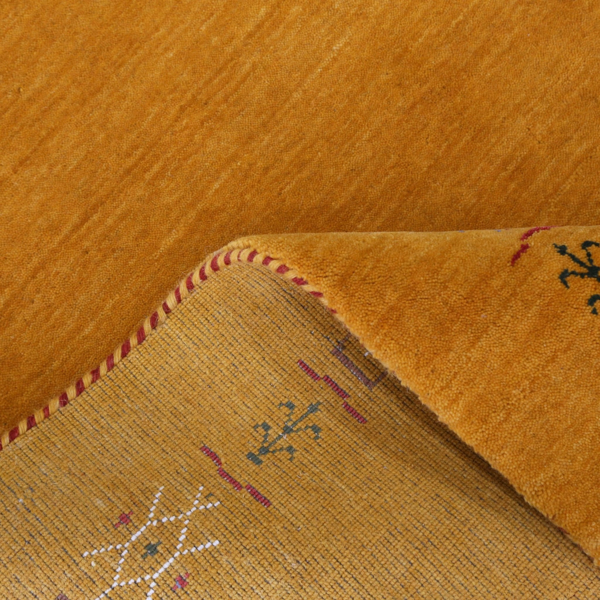 Gold Contemporary Gabbeh Border Design Hand Loomed Wool Area Rug.