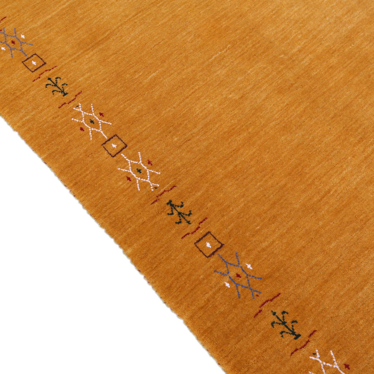 Gold Contemporary Gabbeh Border Design Hand Loomed Wool Area Rug.