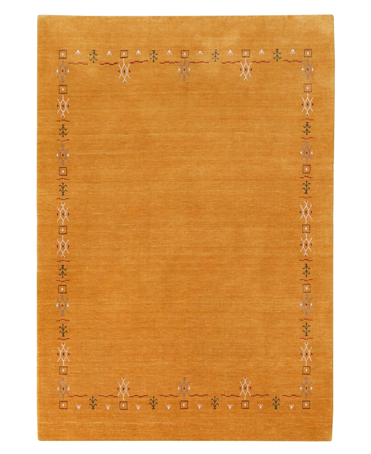 Gold Contemporary Gabbeh Border Design Hand Loomed Wool Area Rug.