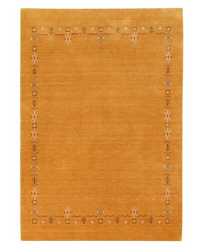 Gold Contemporary Gabbeh Border Design Hand Loomed Wool Area Rug.