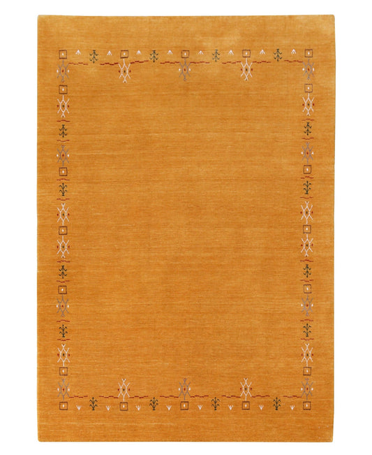 Gold Contemporary Gabbeh Border Design Hand Loomed Wool Area Rug.