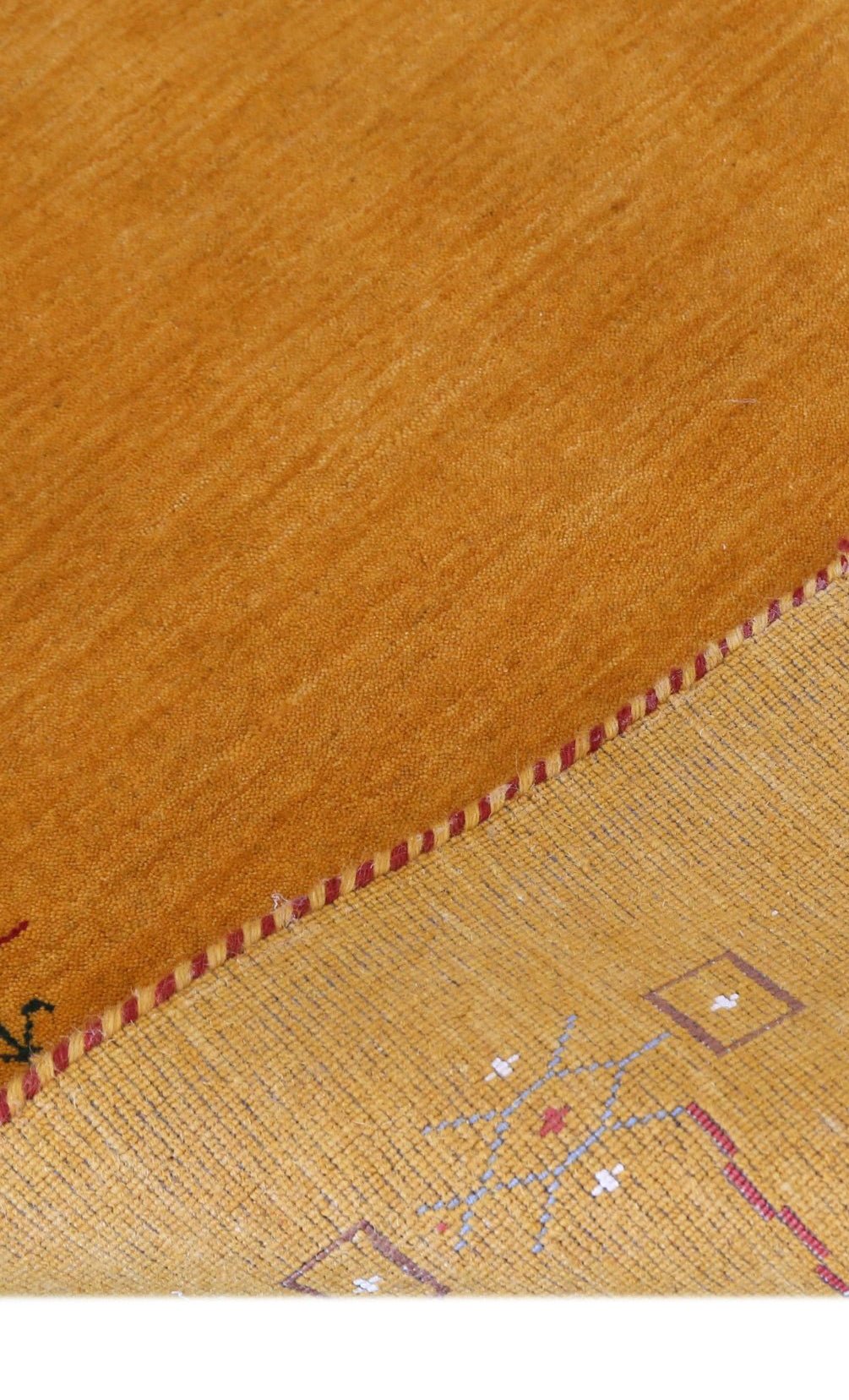Gold Contemporary Gabbeh Border Design Hand Loomed Wool Area Rug.