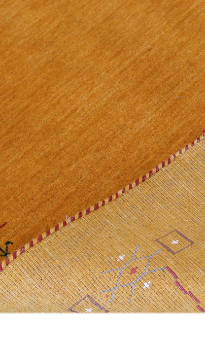 Gold Contemporary Gabbeh Border Design Hand Loomed Wool Area Rug.