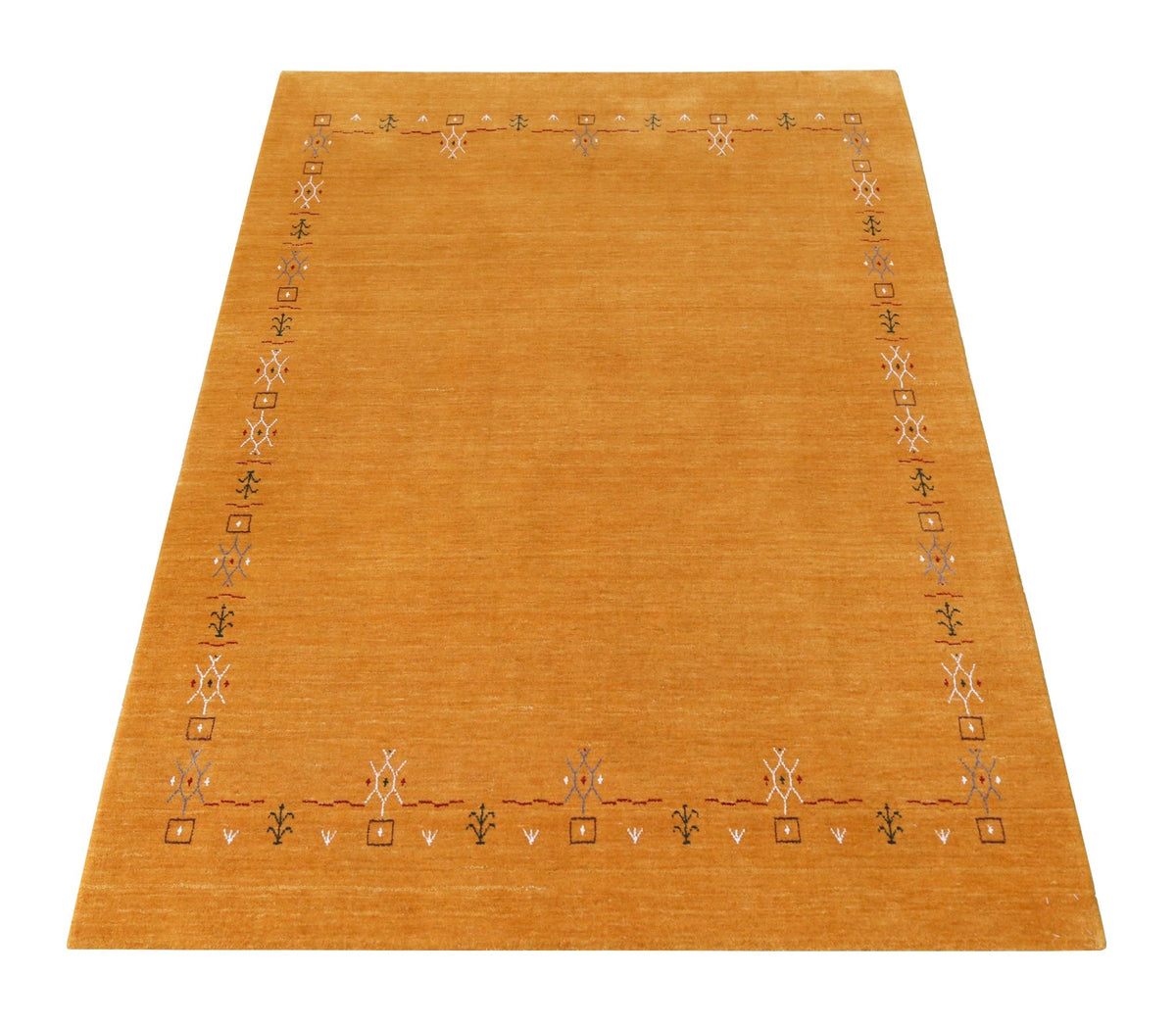 Gold Contemporary Gabbeh Border Design Hand Loomed Wool Area Rug.