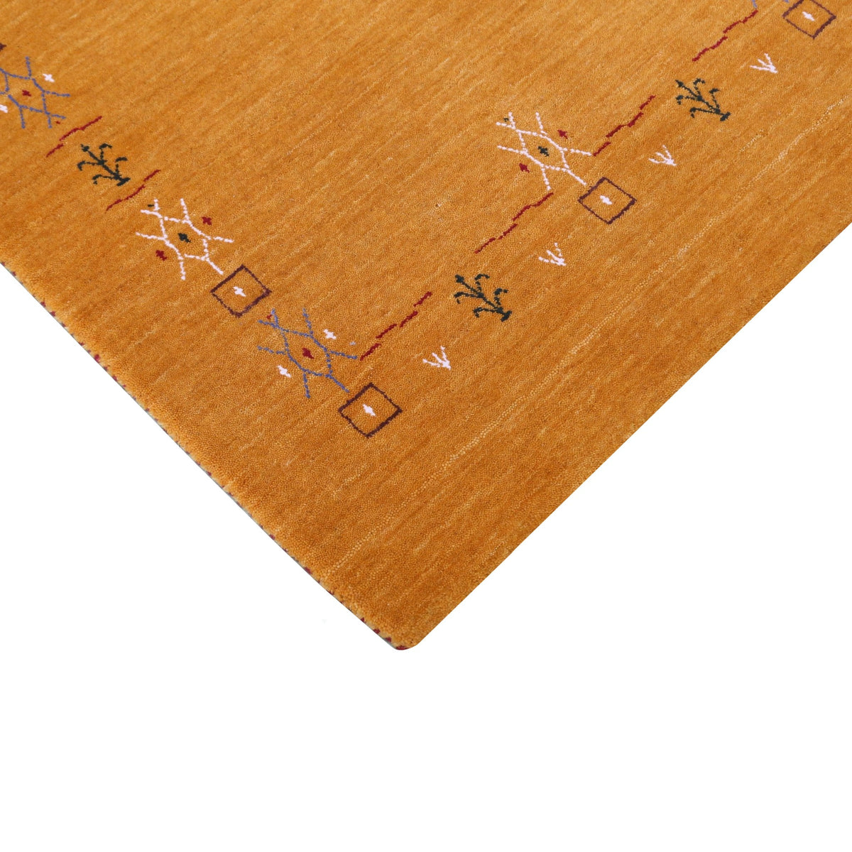 Gold Contemporary Gabbeh Border Design Hand Loomed Wool Area Rug.