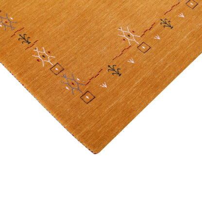 Gold Contemporary Gabbeh Border Design Hand Loomed Wool Area Rug.