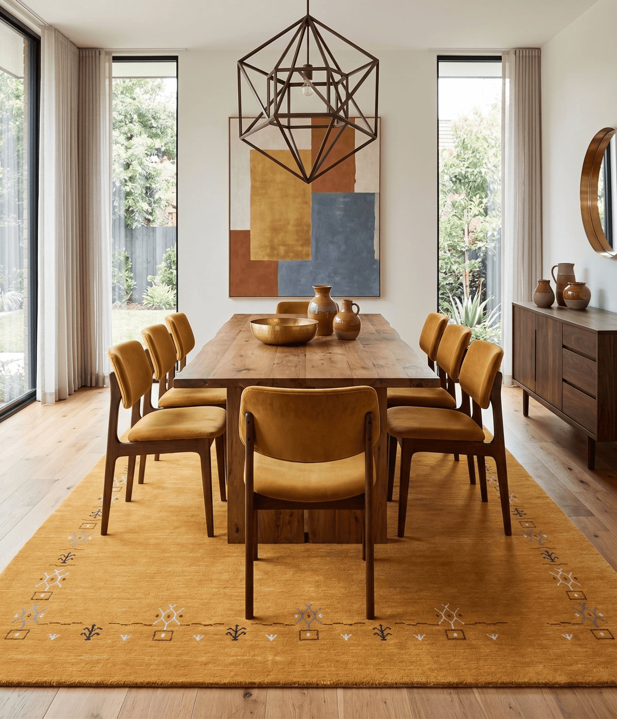 Gold Contemporary Gabbeh Border Design Hand Loomed Wool Area Rug.