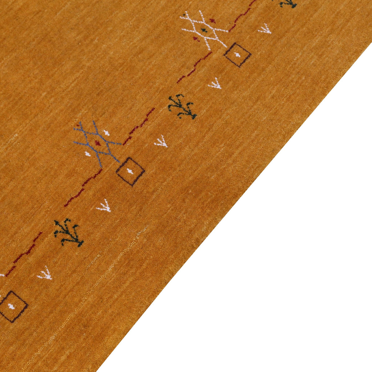 Gold Contemporary Gabbeh Border Design Hand Loomed Wool Area Rug.