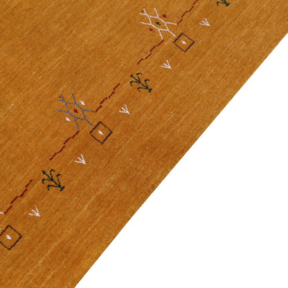 Gold Contemporary Gabbeh Border Design Hand Loomed Wool Area Rug.