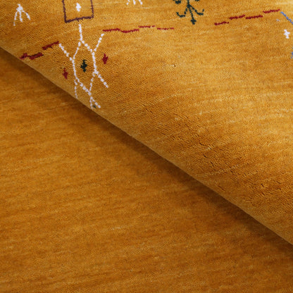Gold Contemporary Gabbeh Border Design Hand Loomed Wool Area Rug.