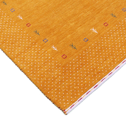 Gold Tribal Border Design Hand Loomed Wool Area Rug