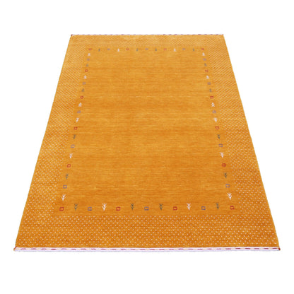 Gold Tribal Border Design Hand Loomed Wool Area Rug