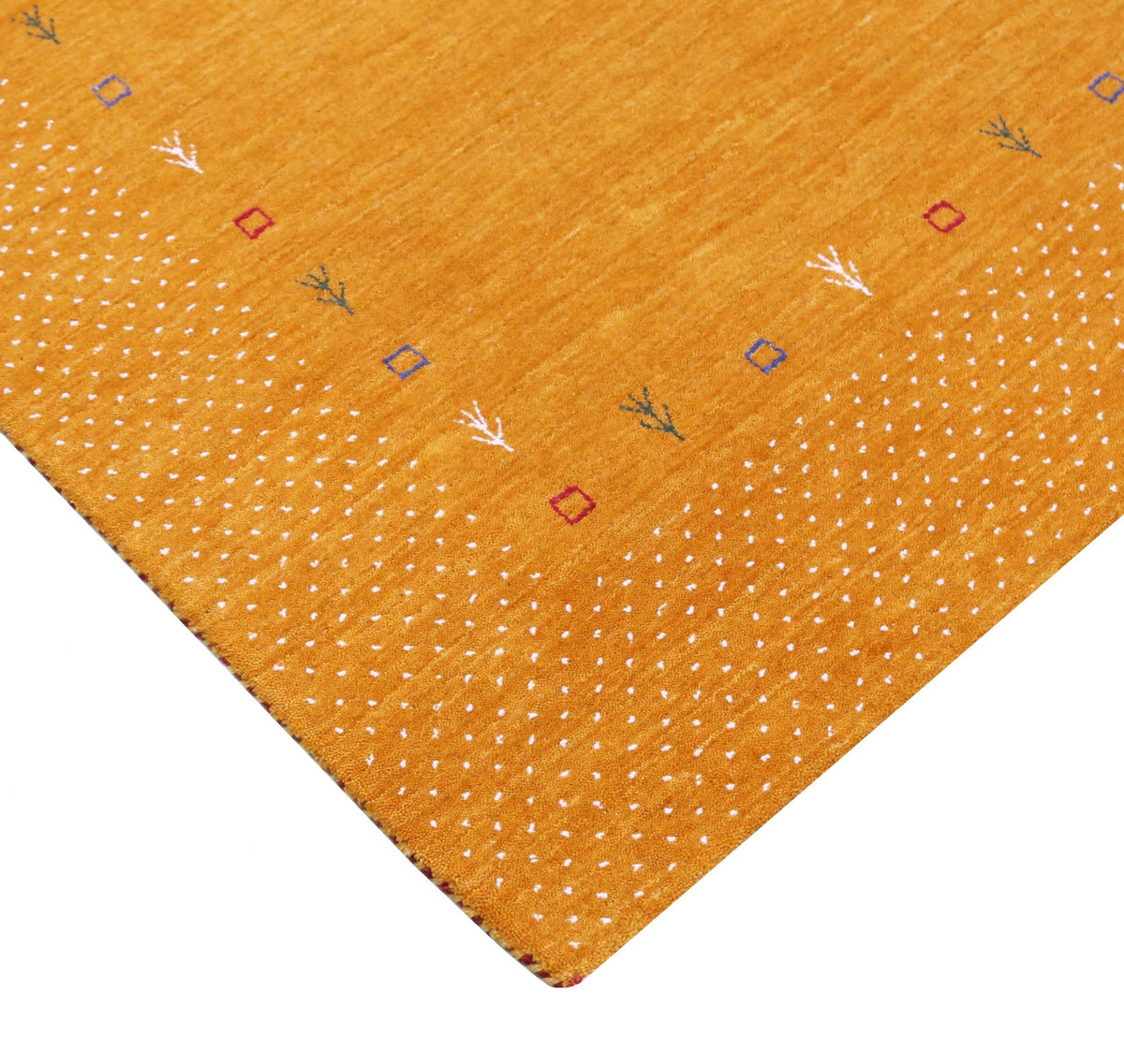 Gold Tribal Border Design Hand Loomed Wool Area Rug.