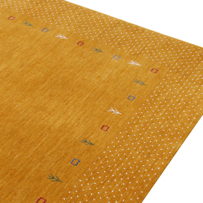 Gold Tribal Border Design Hand Loomed Wool Area Rug.