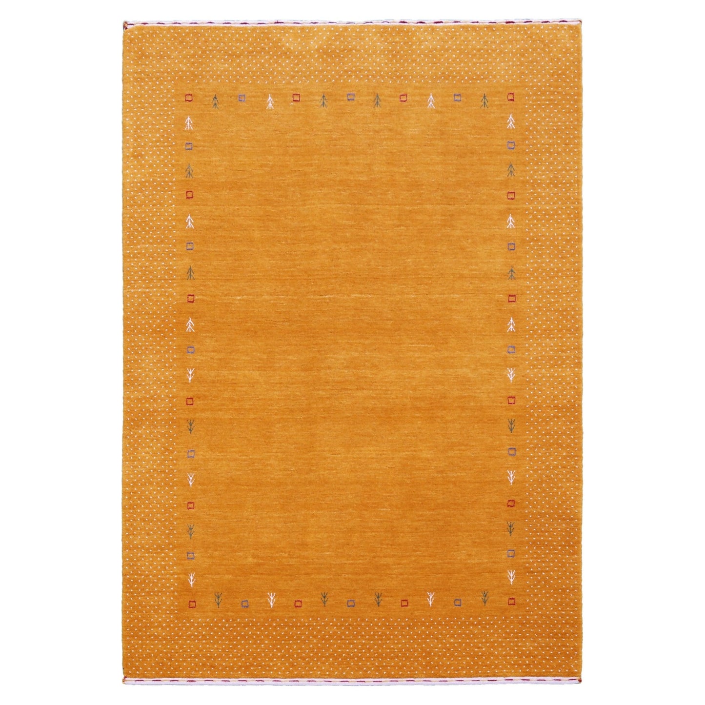 Gold Tribal Border Design Hand Loomed Wool Area Rug