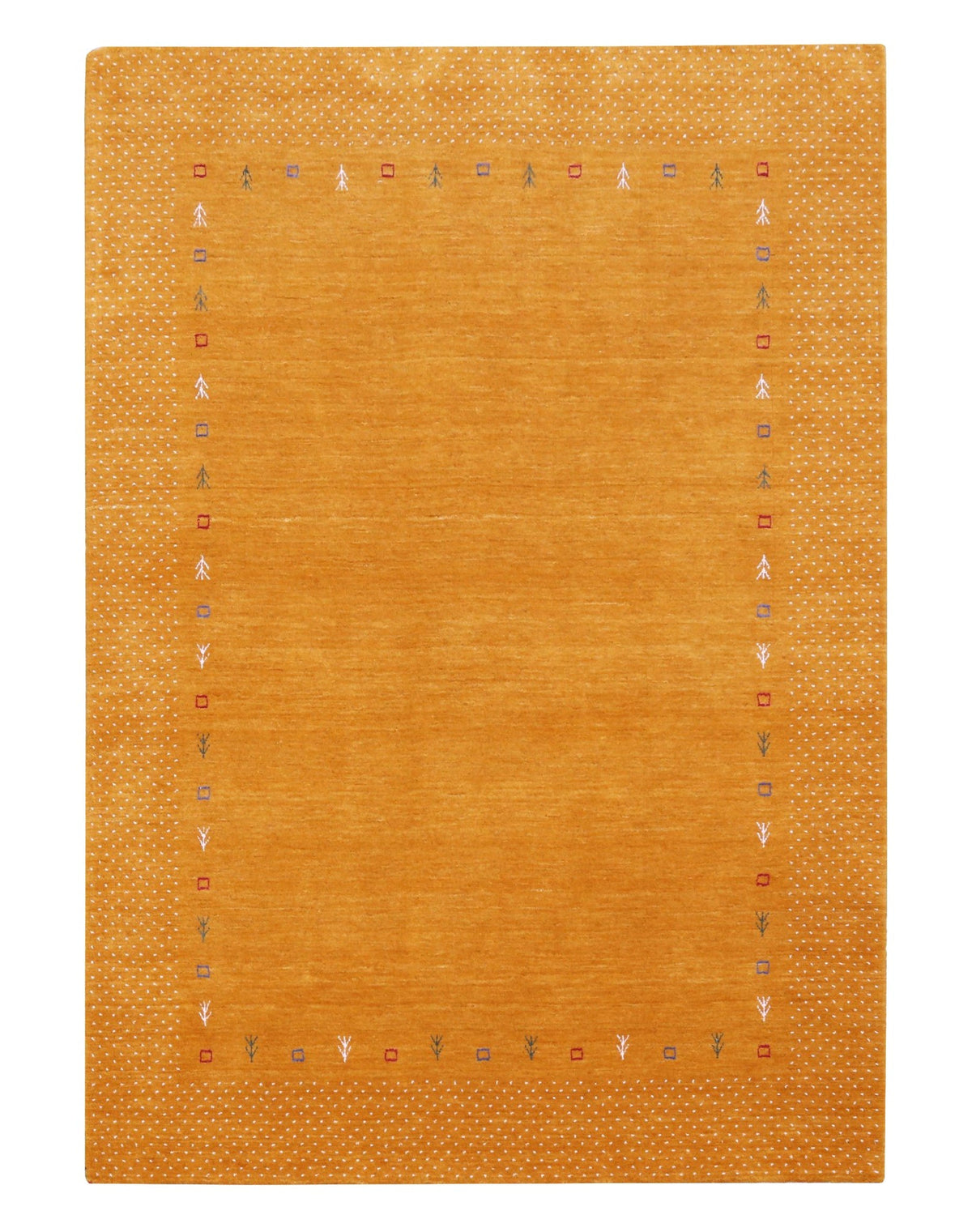 Gold Tribal Border Design Hand Loomed Wool Area Rug.