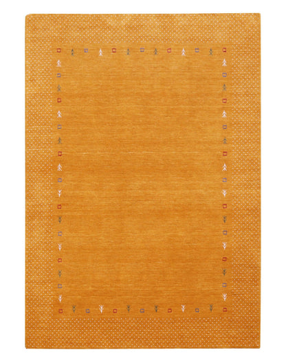 Gold Tribal Border Design Hand Loomed Wool Area Rug.
