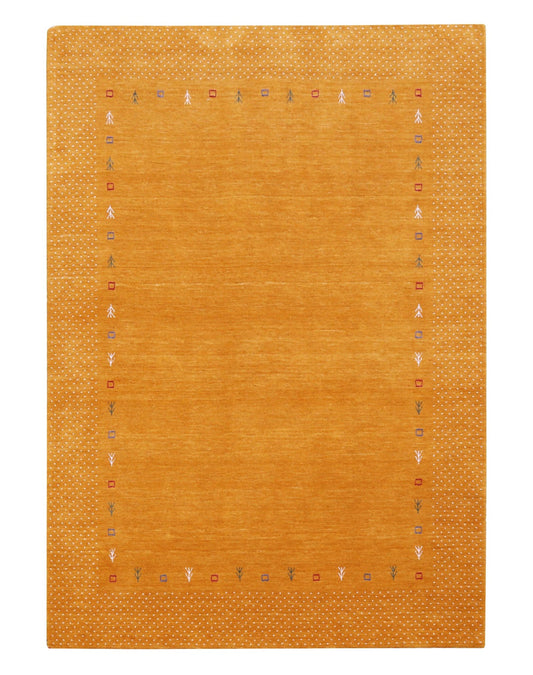 Gold Tribal Border Design Hand Loomed Wool Area Rug.