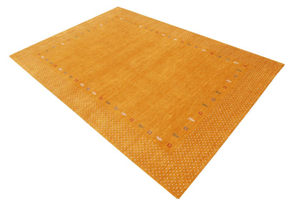 Gold Tribal Border Design Hand Loomed Wool Area Rug.